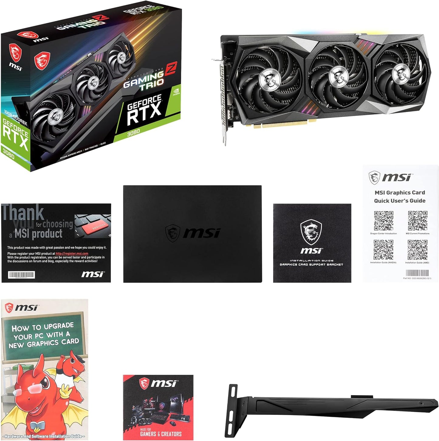 MSI GeForce RTX 3080 GAMING Z TRIO 10G LHR Gaming Graphics Card - NVIDIA RTX 3080 LHR, GPU 1830 MHz, 10 GB GDDR6X Memory, Black